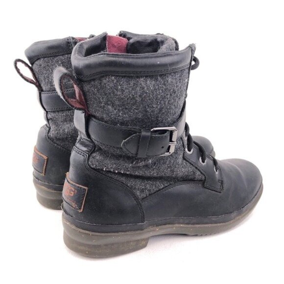 UGG Kesey Black Leather Winter Ankle Boots 6 - Picture 6 of 13